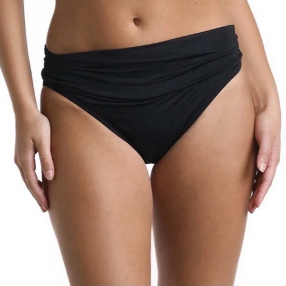 NWT La Blanca La Blanca Shirred Band Hipster Swim Bottom Black Sz 12 $65